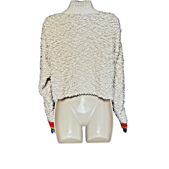 Free People Size XS Marshmallow Stripe Sweater Cream Deep Pile Rainbow Sleeve - Picture 8 of 16